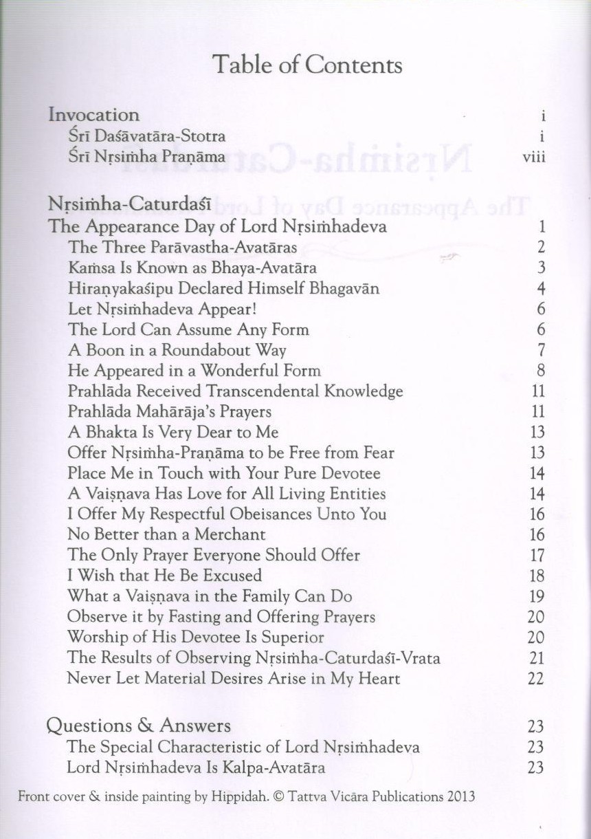 Nrisimha Chaturdasi — Contents page 1