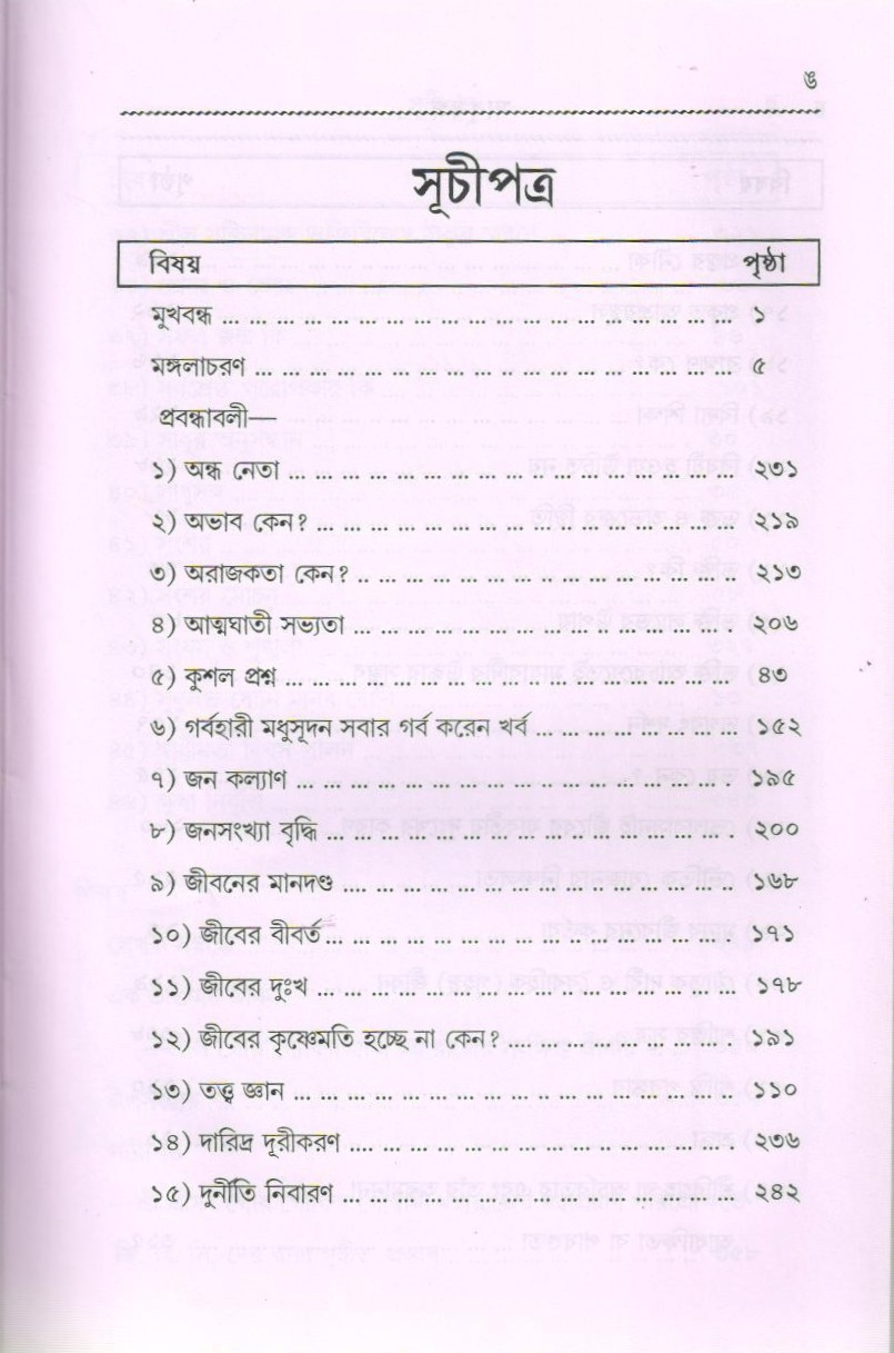 Sadhu Sanga — Contents page 1