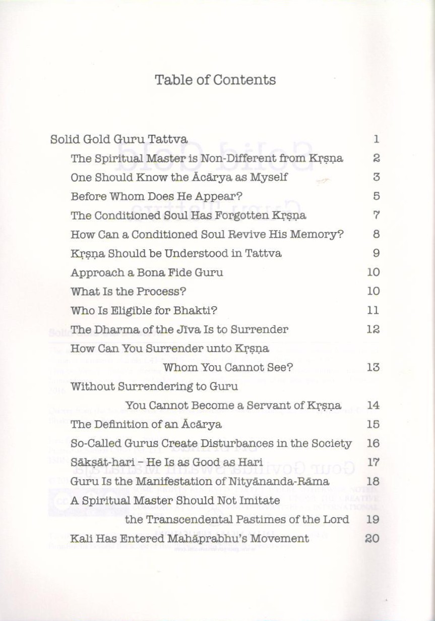 Solid Gold Guru Tattva — Contents page 1