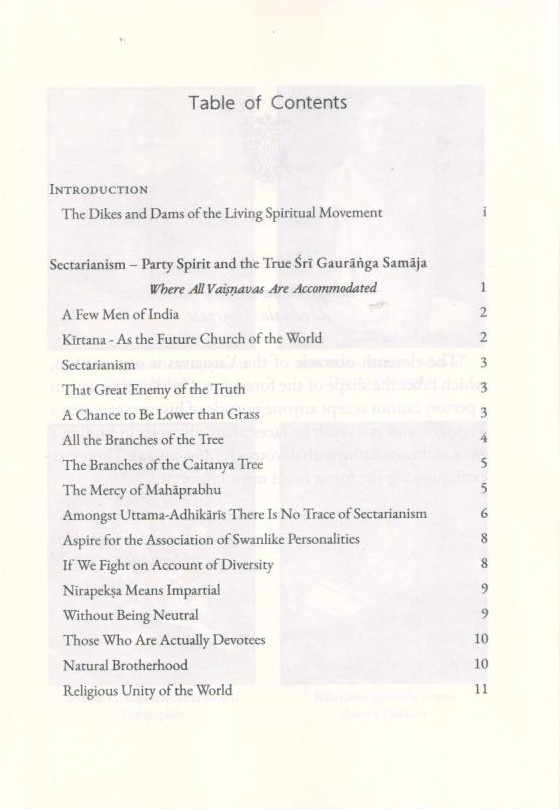 Sri Gauranga Samaj — Contents page 1