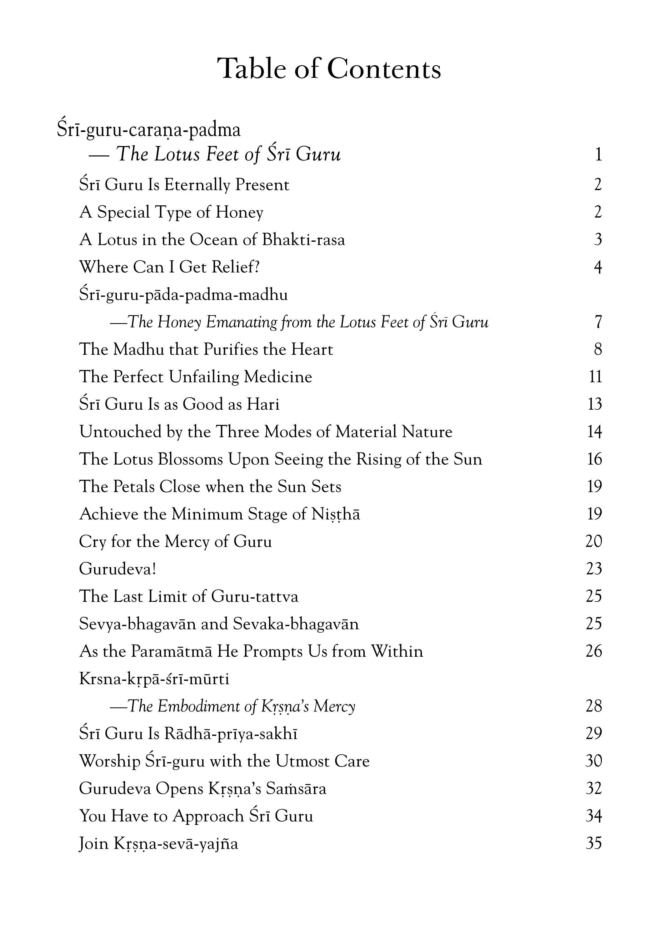 Sri Guru Charan Padma — Contents page 1