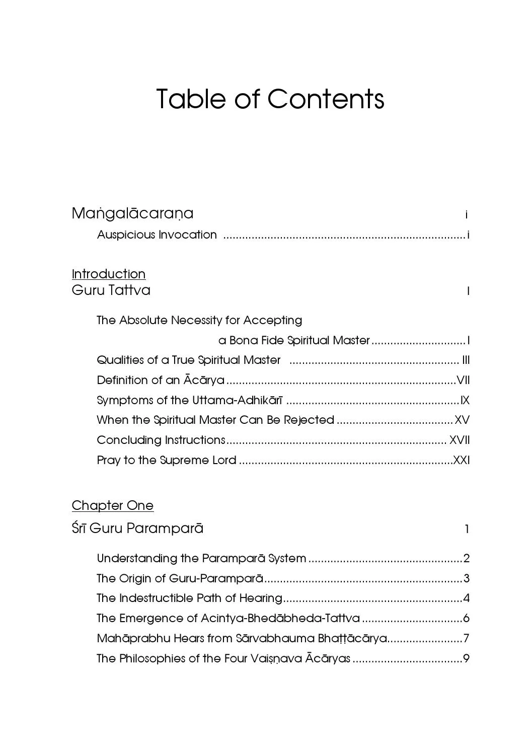 Sri Guru I — Contents page 1