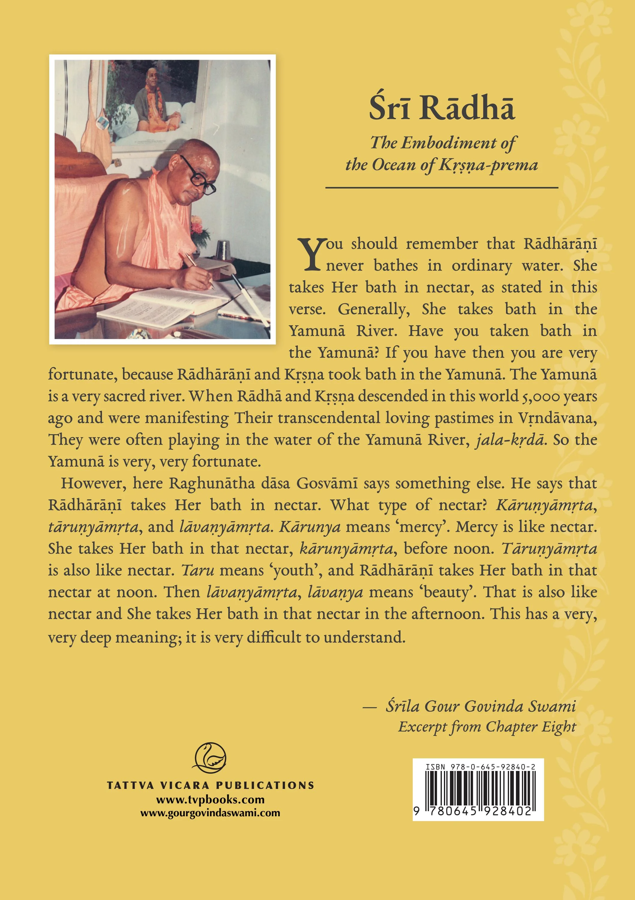 Sri Radha Vol. i — Back Cover