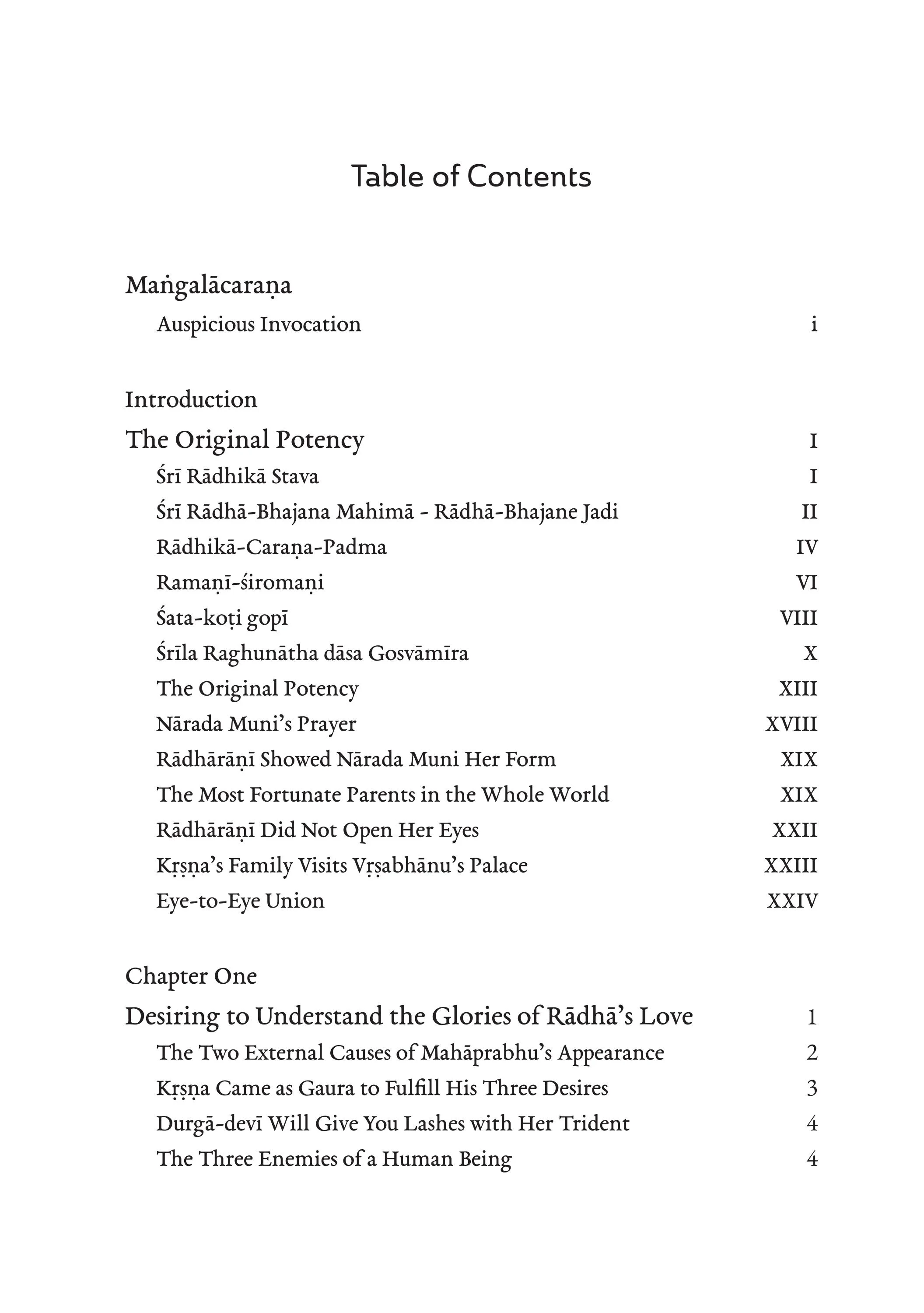 Sri Radha Vol. i — Contents page 1