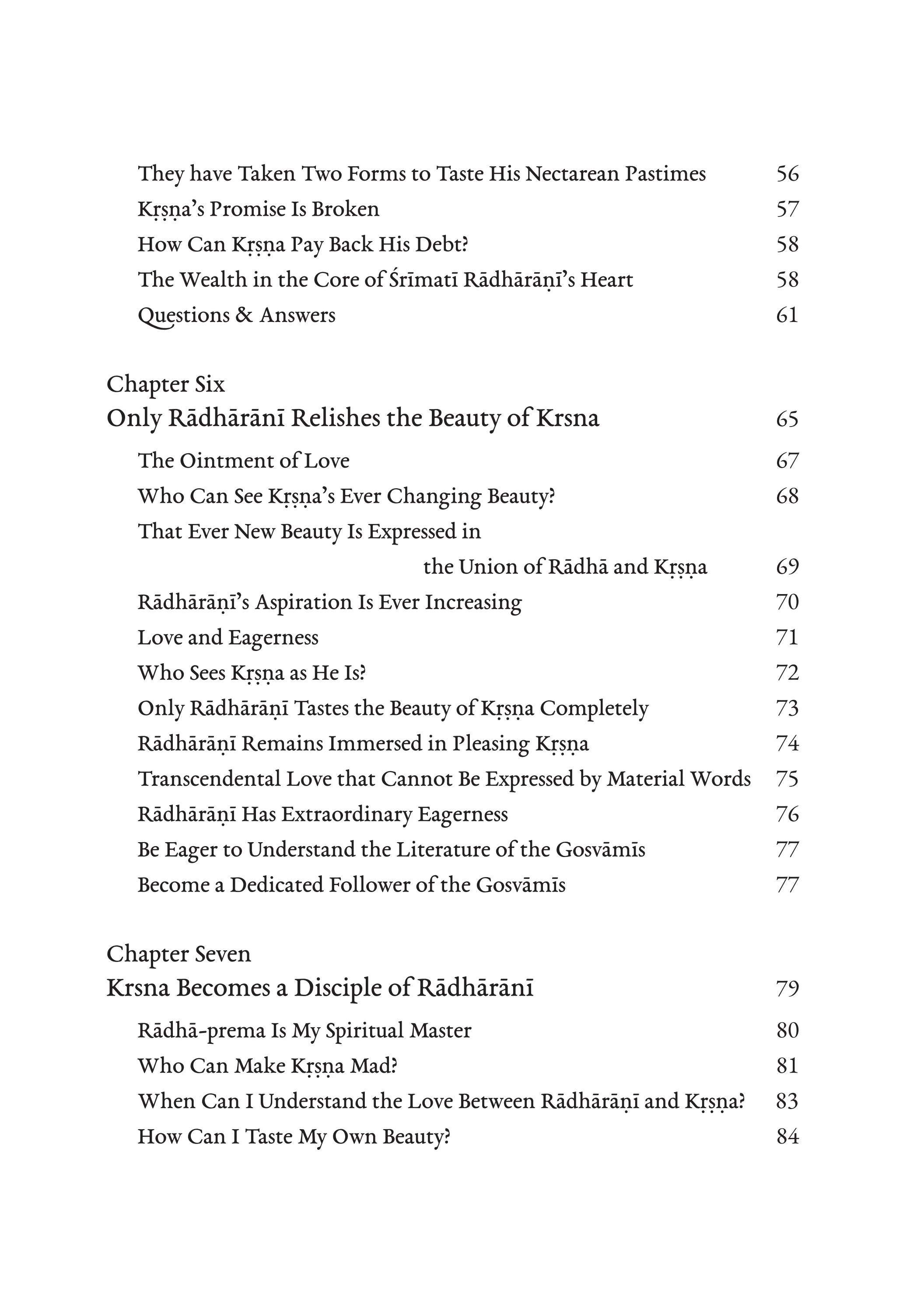 Sri Radha Vol. i — Contents page 4