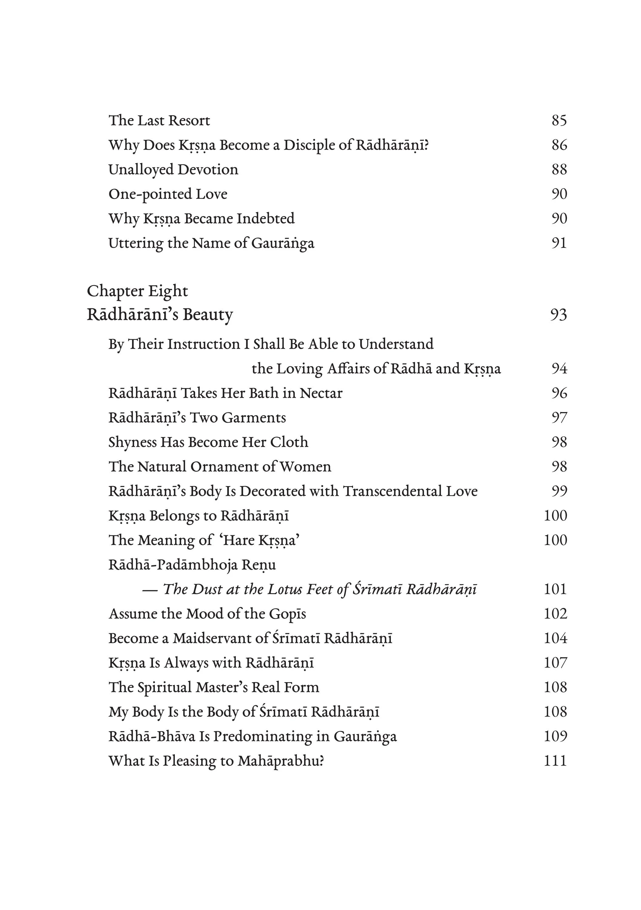 Sri Radha Vol. i — Contents page 5