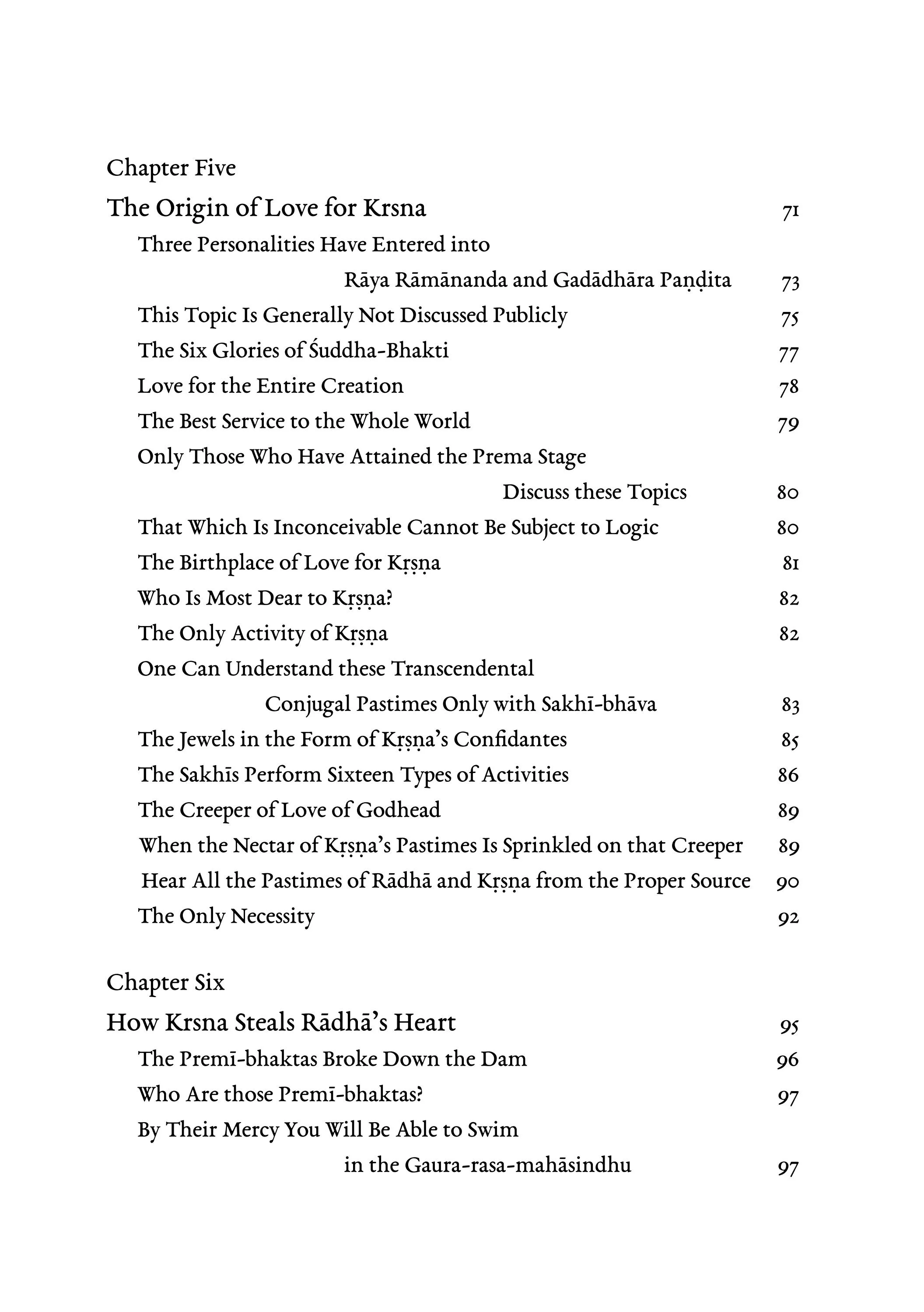 Sri Radha Vol ii — Contents page 4