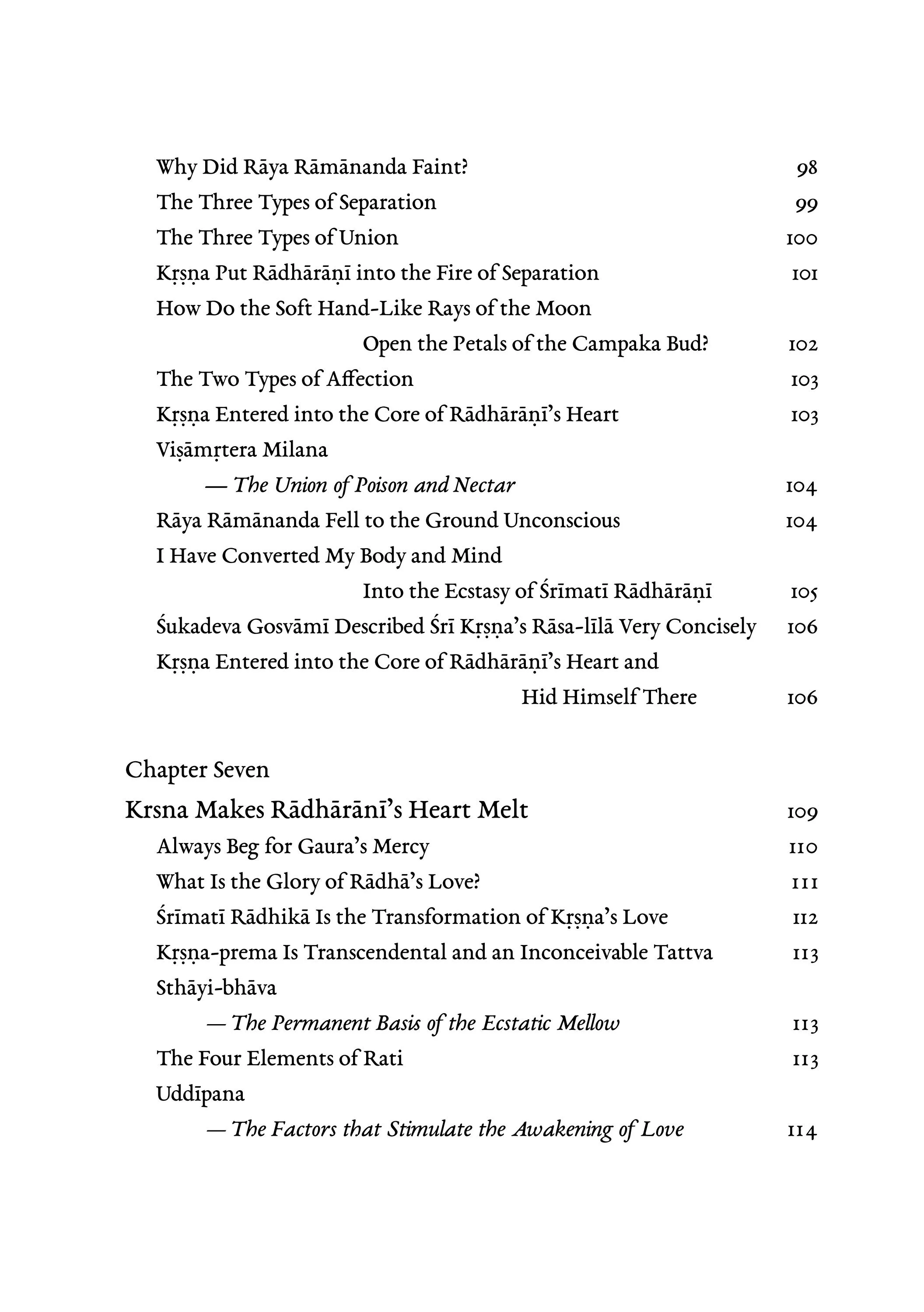 Sri Radha Vol ii — Contents page 5