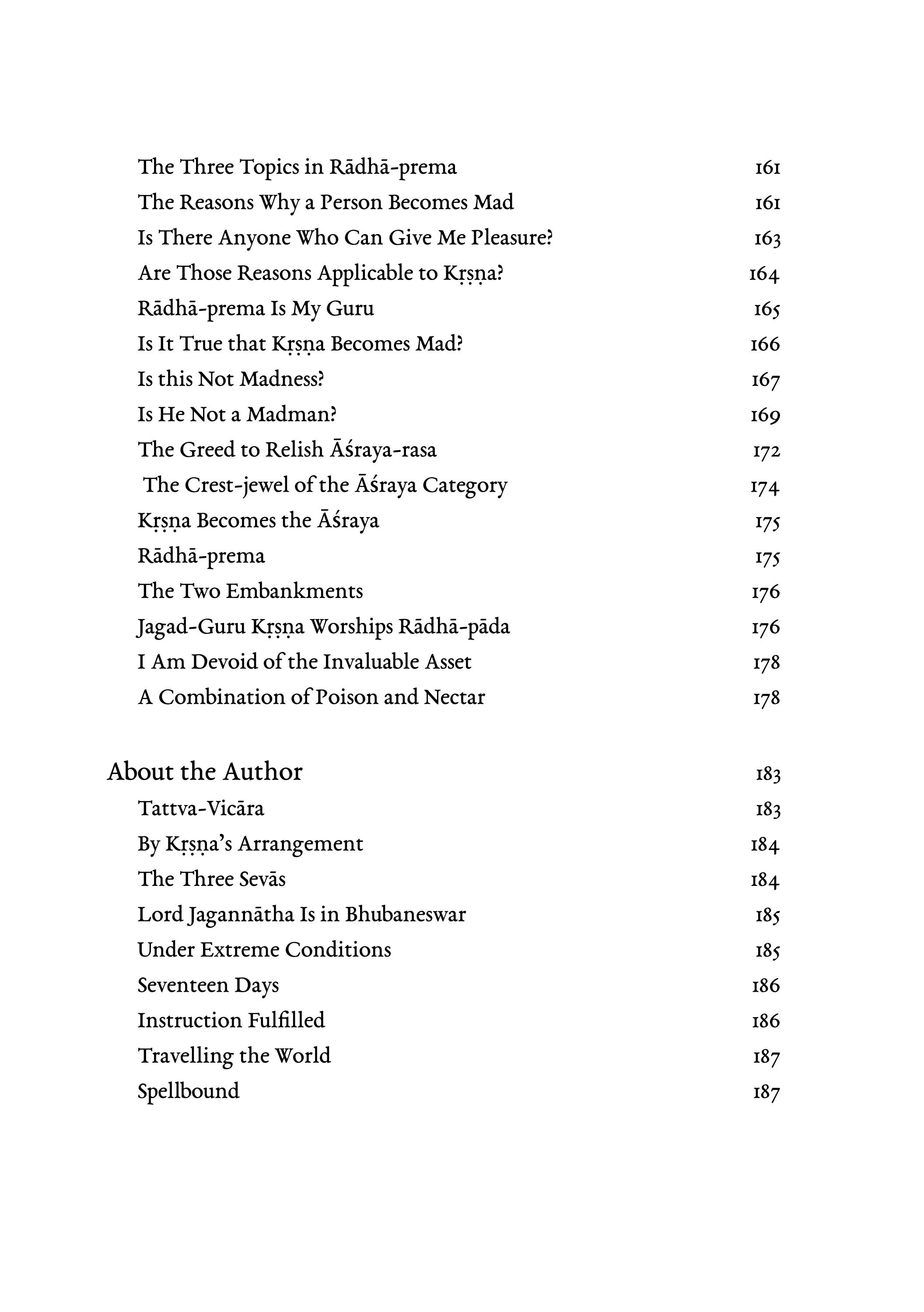 Sri Radha Vol ii — Contents page 8
