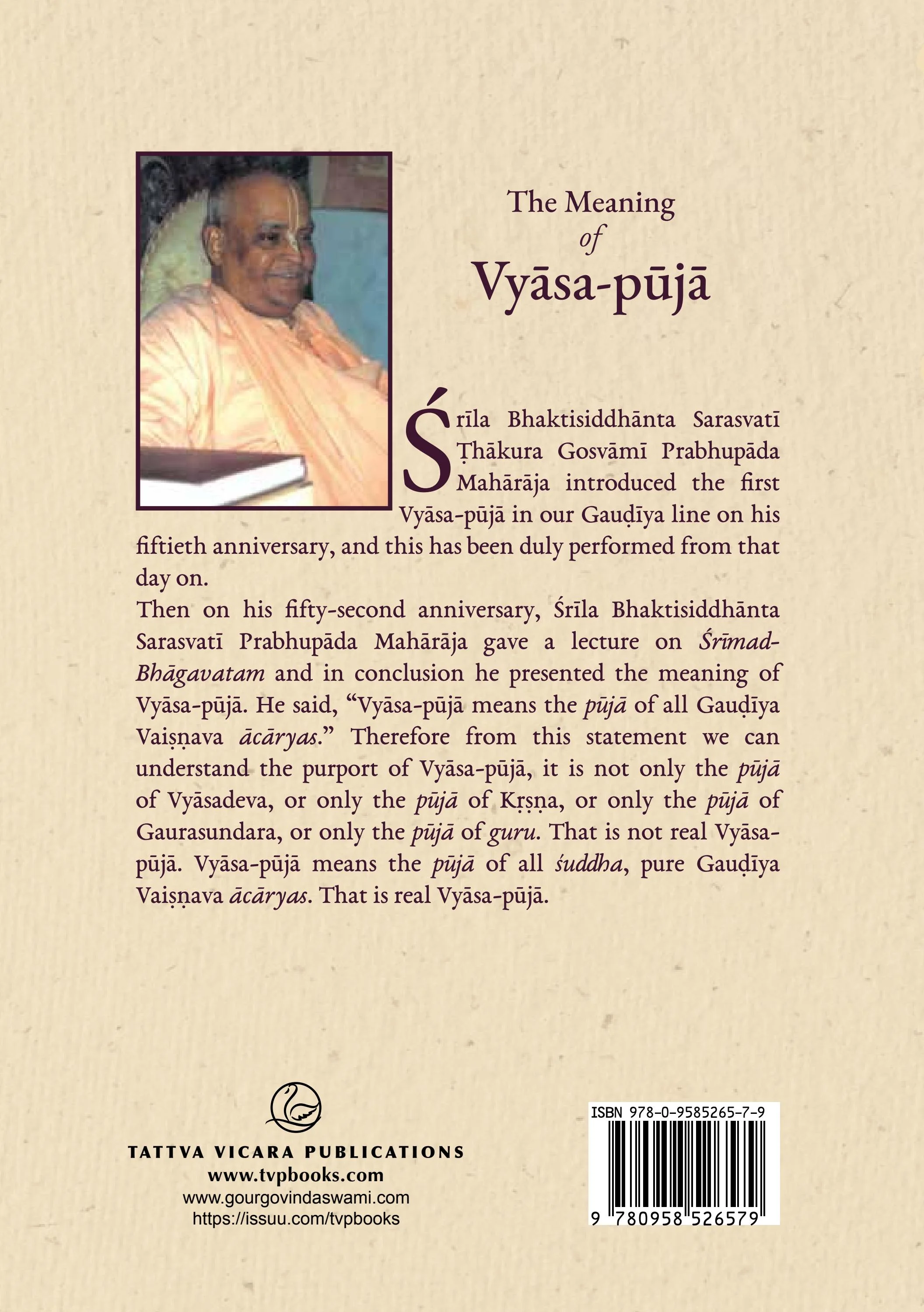 The Meaning of Vyas Puja Booklet — Back Cover