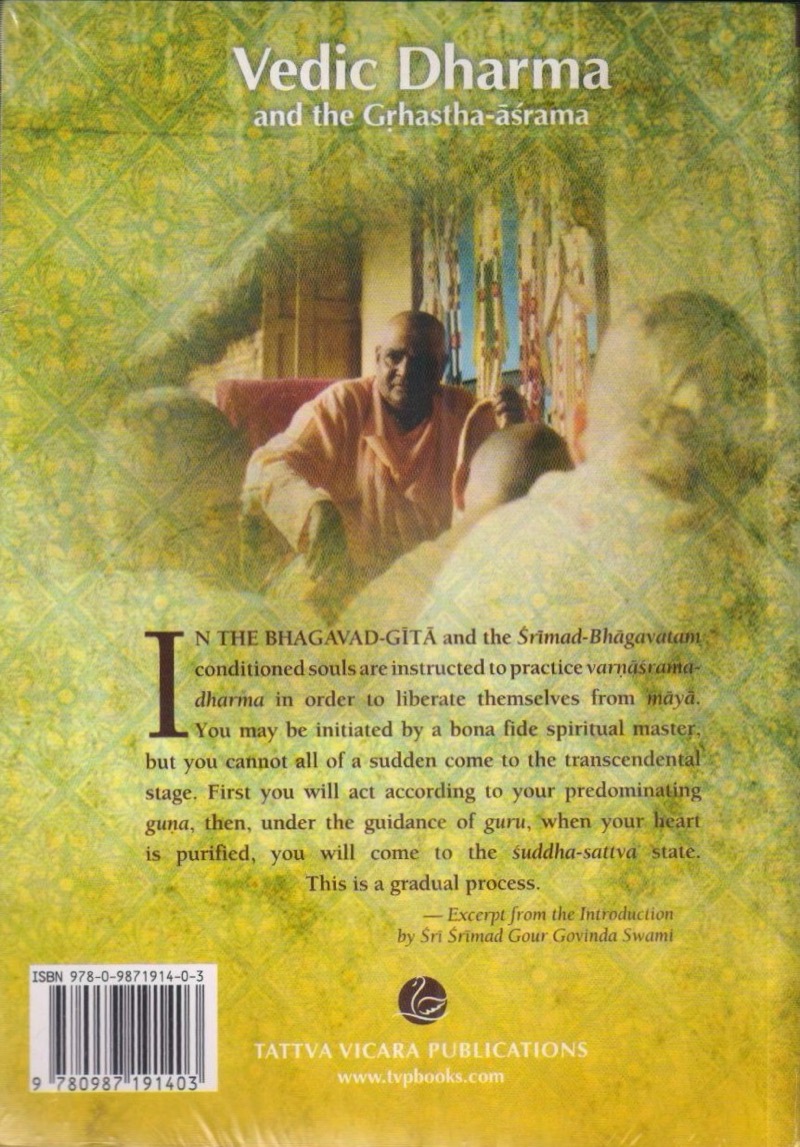 Vedic Dharma I (Grhastha Ashram) (soft) — Back Cover