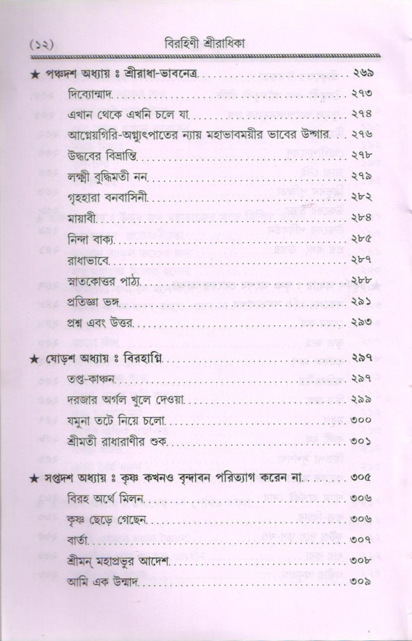 Virahini Sri Radhika — Contents page 8