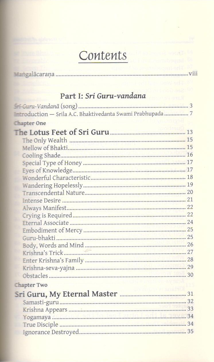 Worship of Sri Guru — Contents page 1